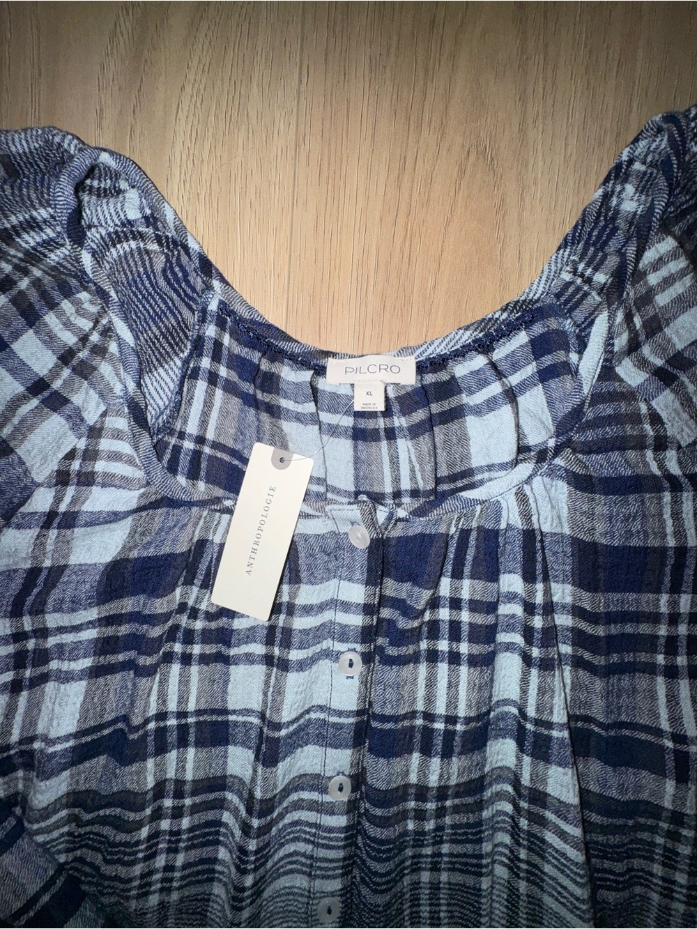 PILCRO from Anthropology Navy, Black and White Plaid Button-Front Top - Picture 4 of 6